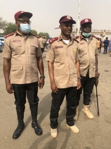 The Zonal Commander, RS7 Zone, Assistant Corps Marshal (ACM) Shehu Mohammed, with the Sector Commander, Mr Oga Ochi and the Assistant Zonal Commander, Frank Agbakoba