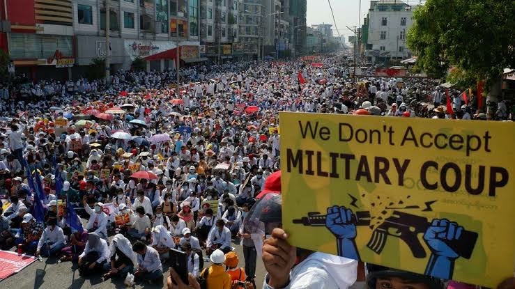 Protesters in Myanmar