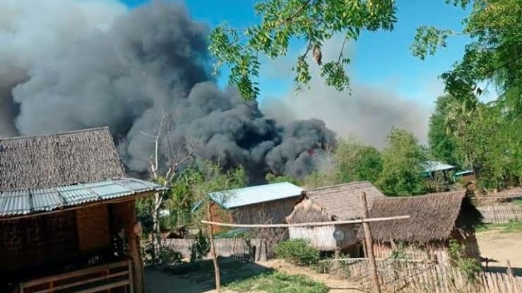 Images posted on social media show the fire in Kin Ma village