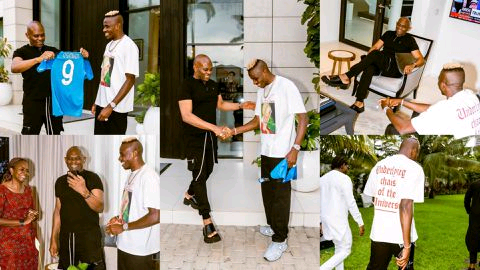 Billionaire Elumelu hosts Osimhen in his Lagos mansion, gets signed jerseys for self, sons