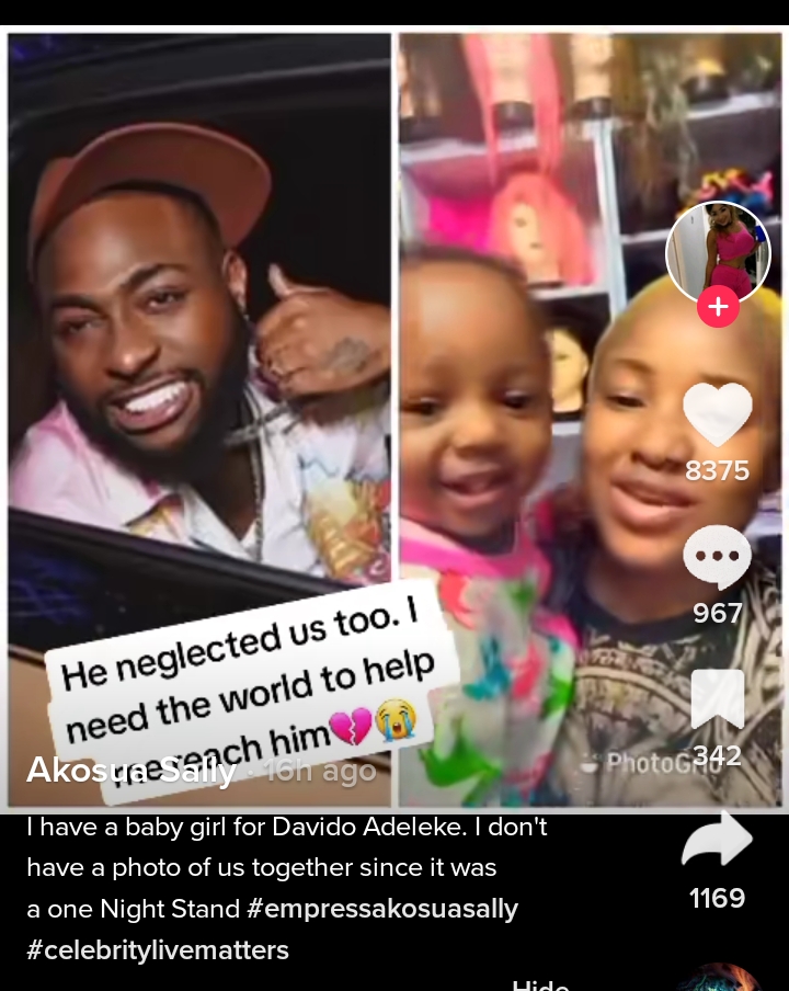 "I have a baby girl for Davido courtesy of a one-night stand"