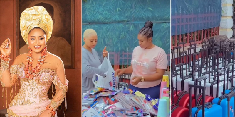 Fans reacts as Regina Daniels reveals son’s birthday souvenirs