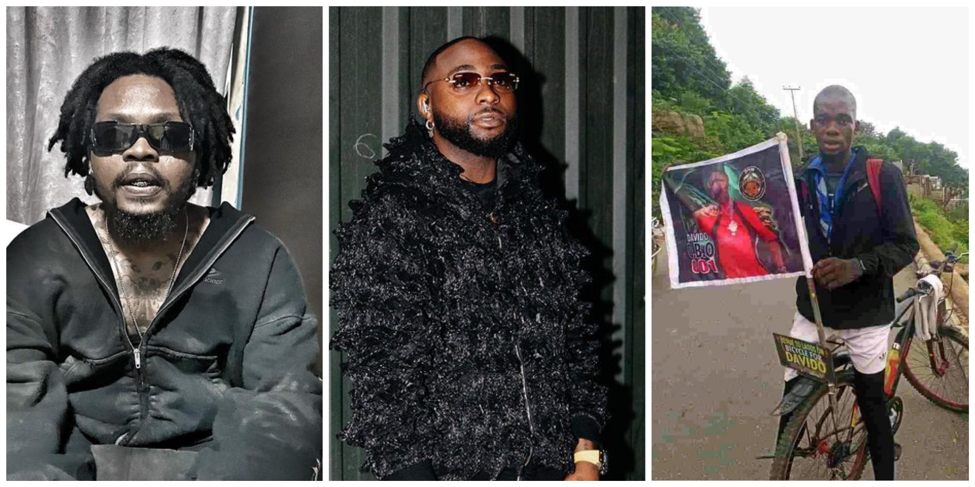 Olamide reacts as Davido shuns man riding bicycle from Benue to Lagos to see him