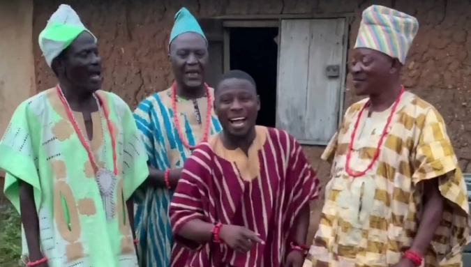 Kamo State links up with Baba Abija, Lalude and Alapini Osa on movie set after helping them own a car