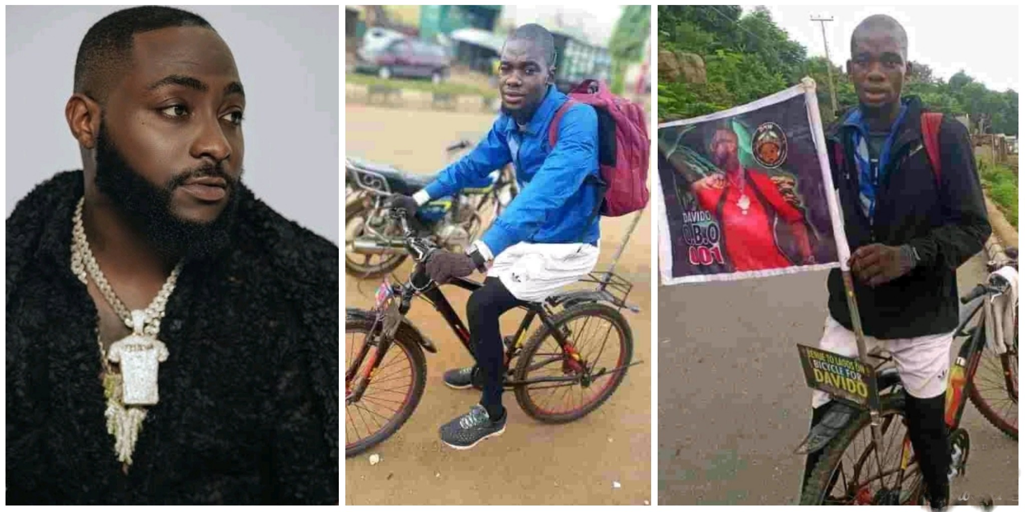 Davido dashes hope of Nigerian fan who set off on long bicycle journey from Benue to Lagos to meet him