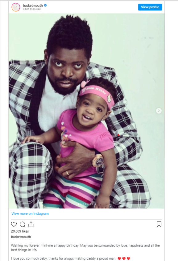 Basketmouth marks daughter's birthday with touching Message and memories