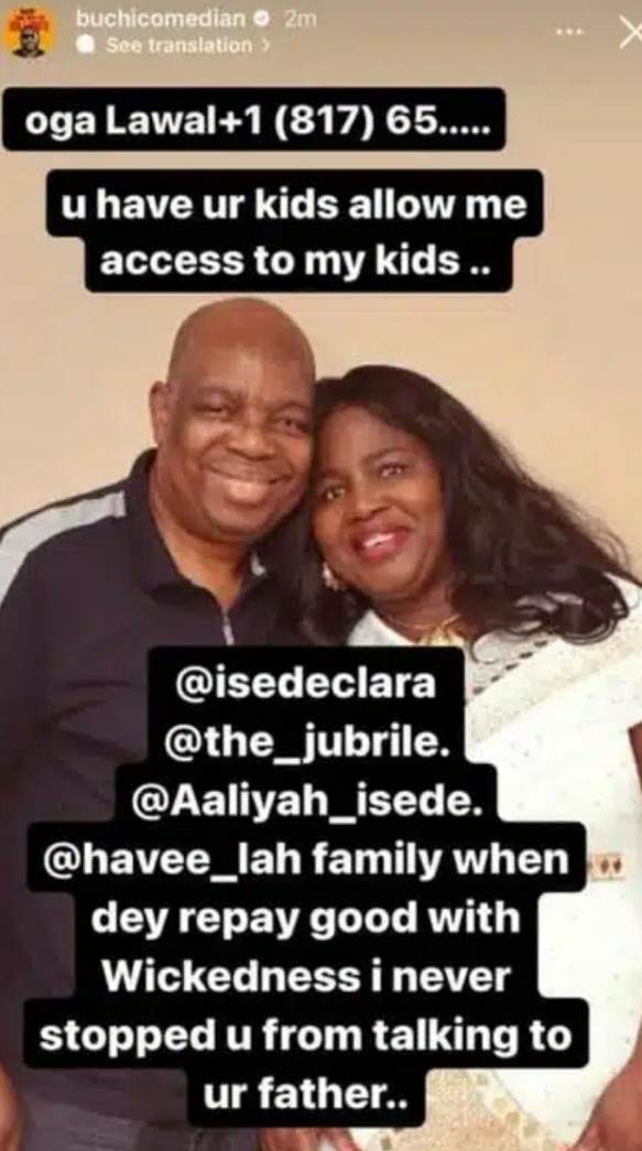 Comedian Buchi calls out his estranged wife’s family for abducting his children