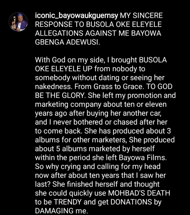 Bayowa fires back at Busola Eleyele, denies request for intimacy, spills dirty secrets about singer