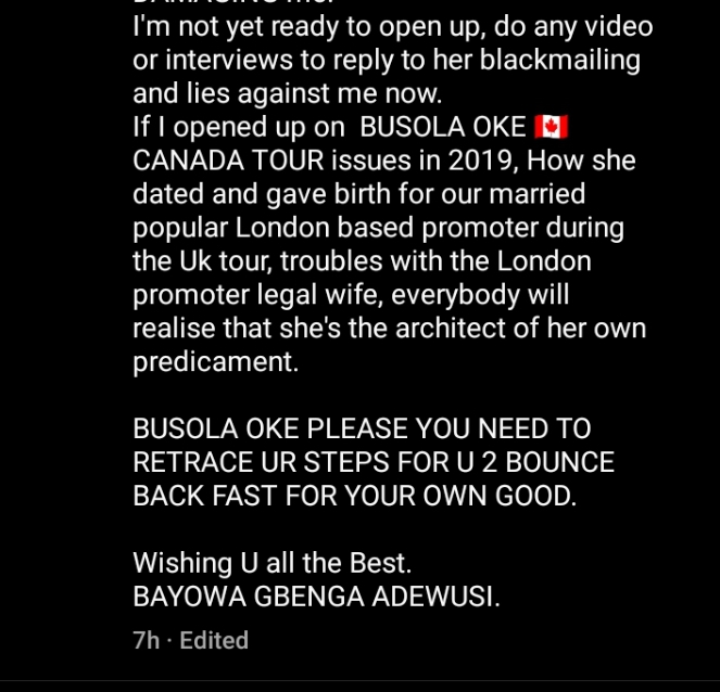 Bayowa fires back at Busola Eleyele, denies request for intimacy, spills dirty secrets about singer