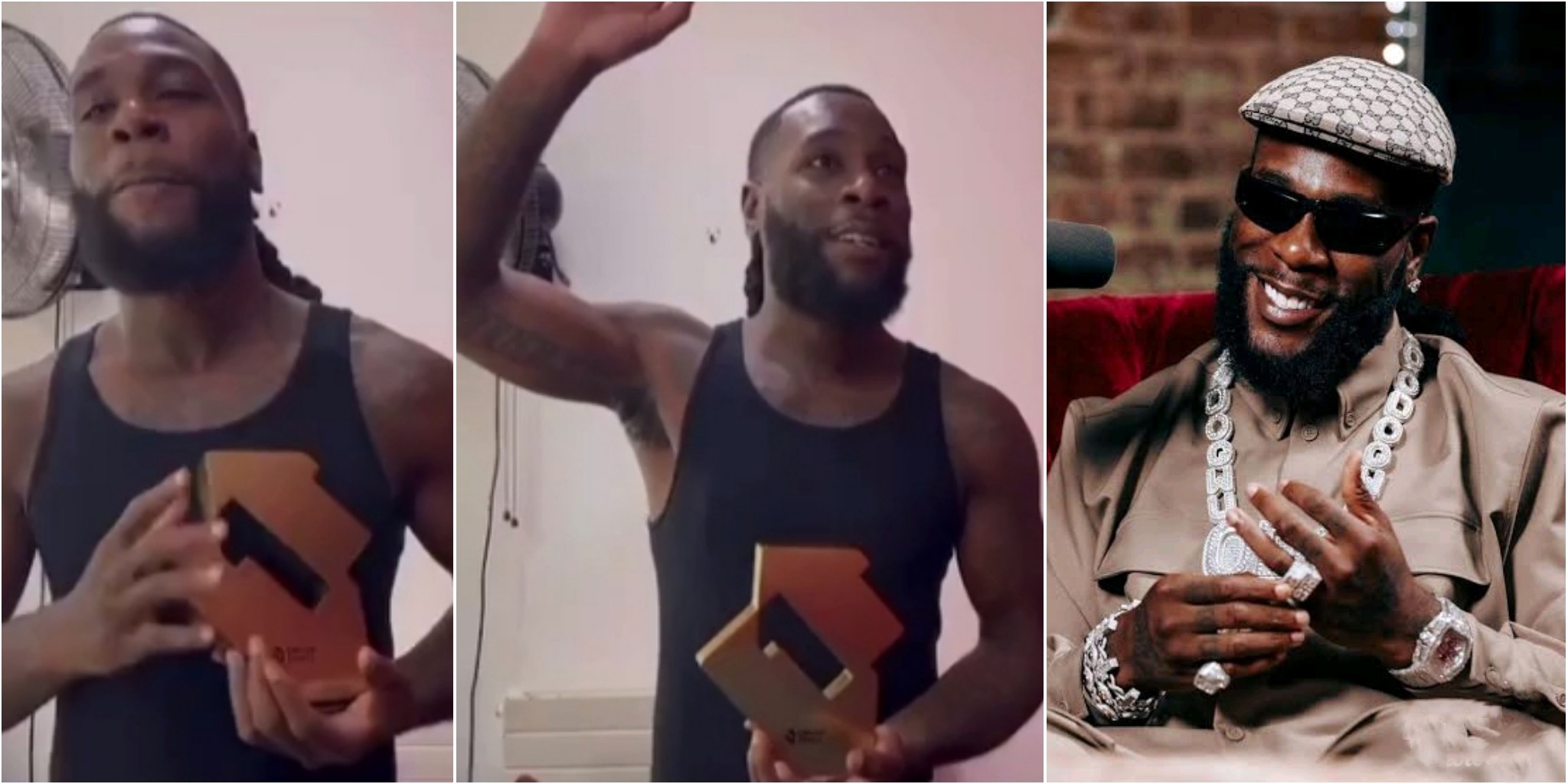 Burna Boy beams with joy as he receives plaque for setting new Afrobeats record in UK