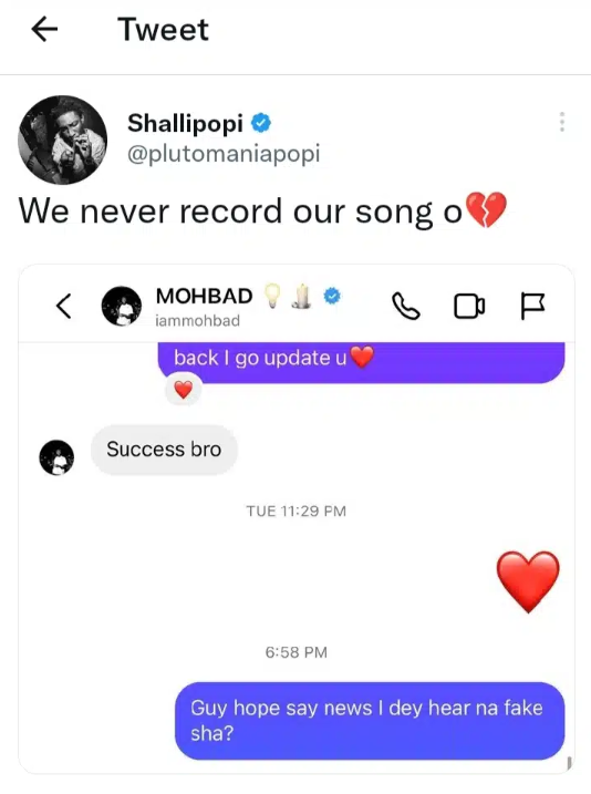 Shallipopi reveals heartbreaking chat with late singer Mohbad