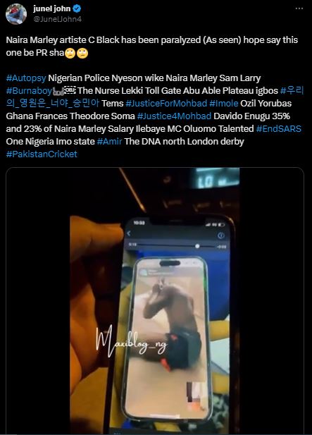 Netizens react to reports of Naira Marley's signee, C Blvck being paralyzed -VIDEO