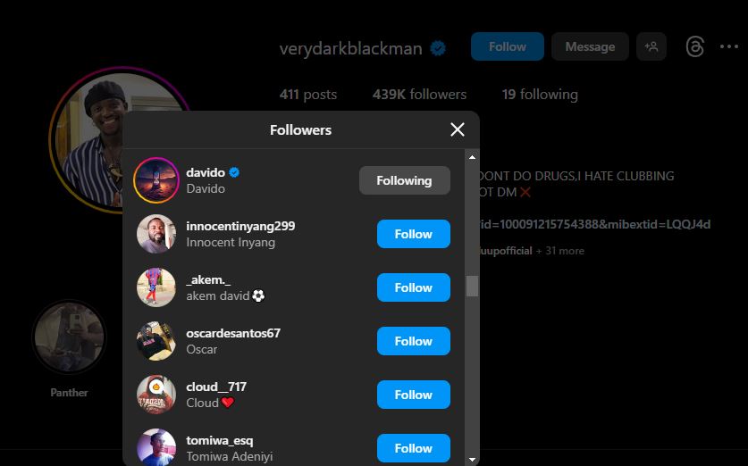 Verydarkman jubilates as Davido follows him on IG, shares their chat -VIDEO