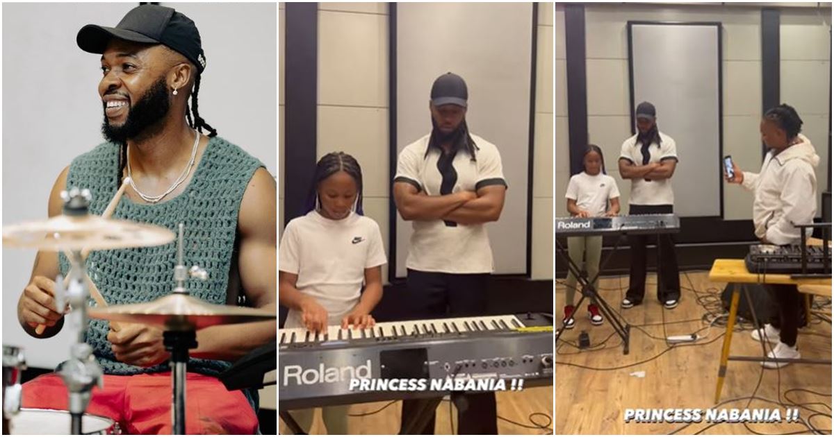 Proud father moment as Flavour watches his daughter, Gabrielle display rare talent on the piano -VIDEO