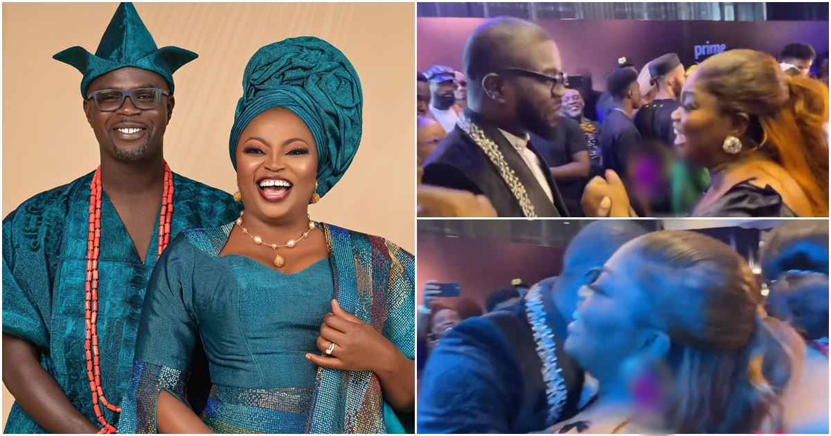 Reactions as JJC Skillz and ex-wife, Funke Akindele dance together at event, share warm hug -VIDEO