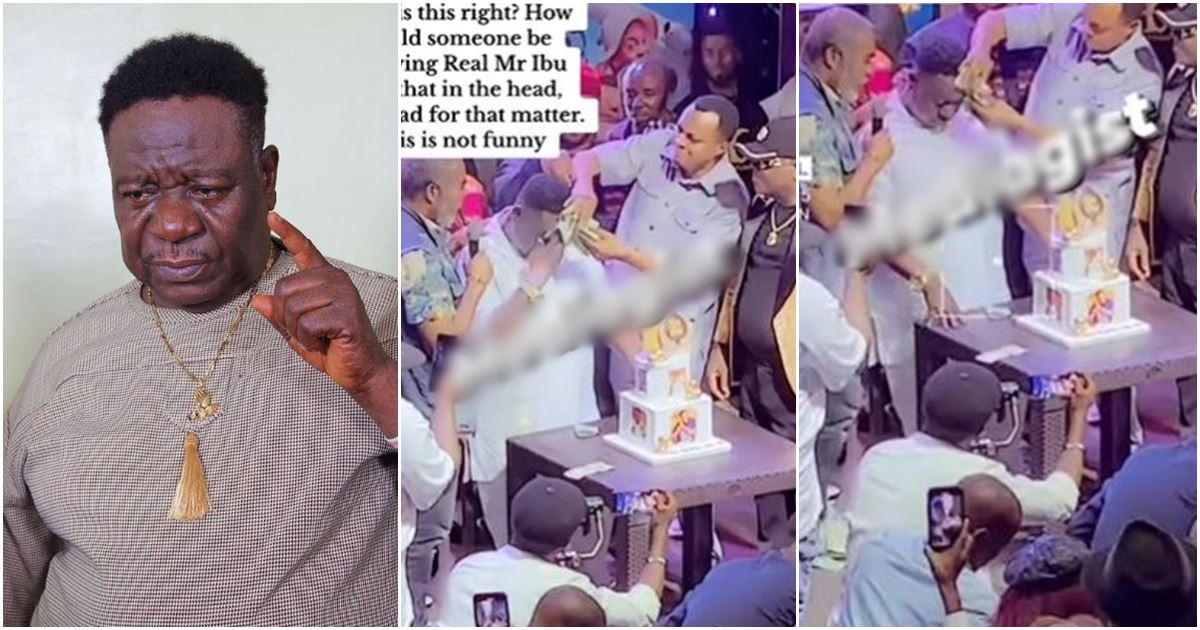 “He looks suspicious” – Netizen raises alarm over what man was caught doing to Mr. Ibu at event -VIDEO