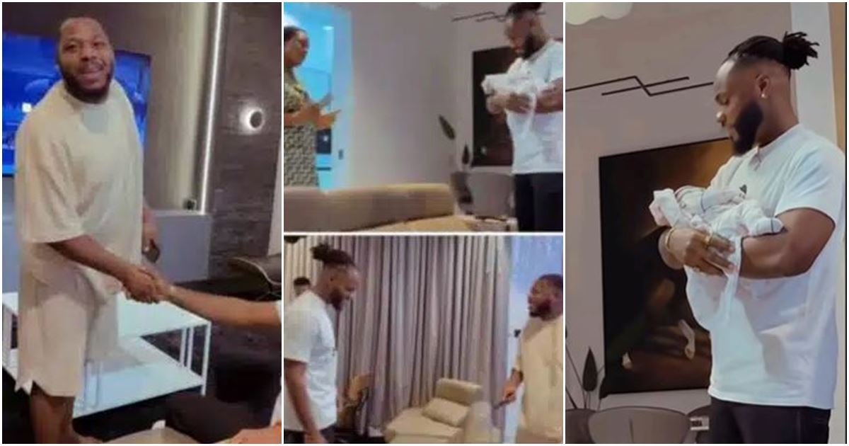 Emotional moment Prince Enwerem visits Frodd’s house, blesses newborn daughter and gifts wife dollar -VIDEO