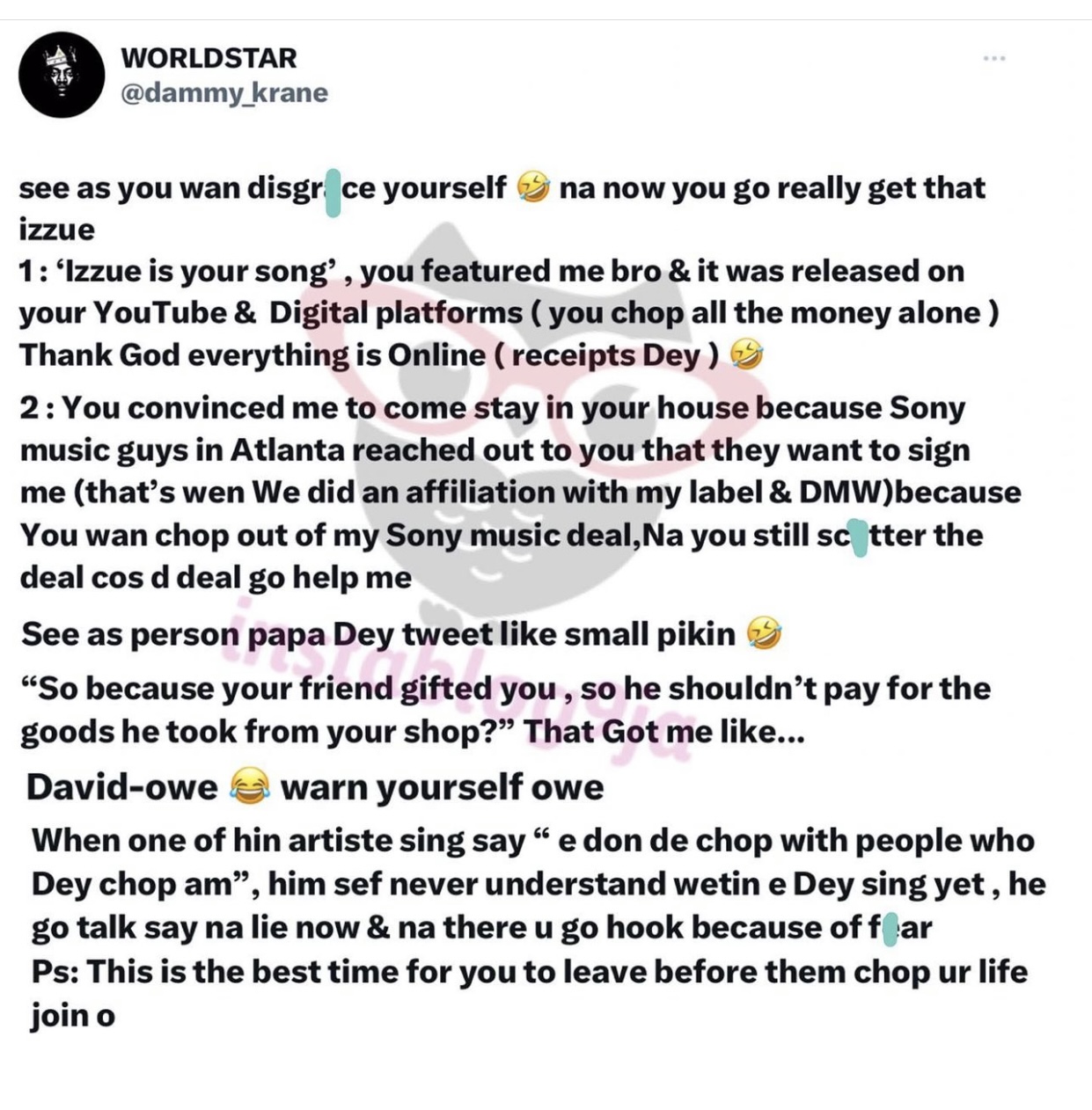 “Every year person dey die around you, you dey kill dem chop"- Dammy Krane continues to drag Davido over debt