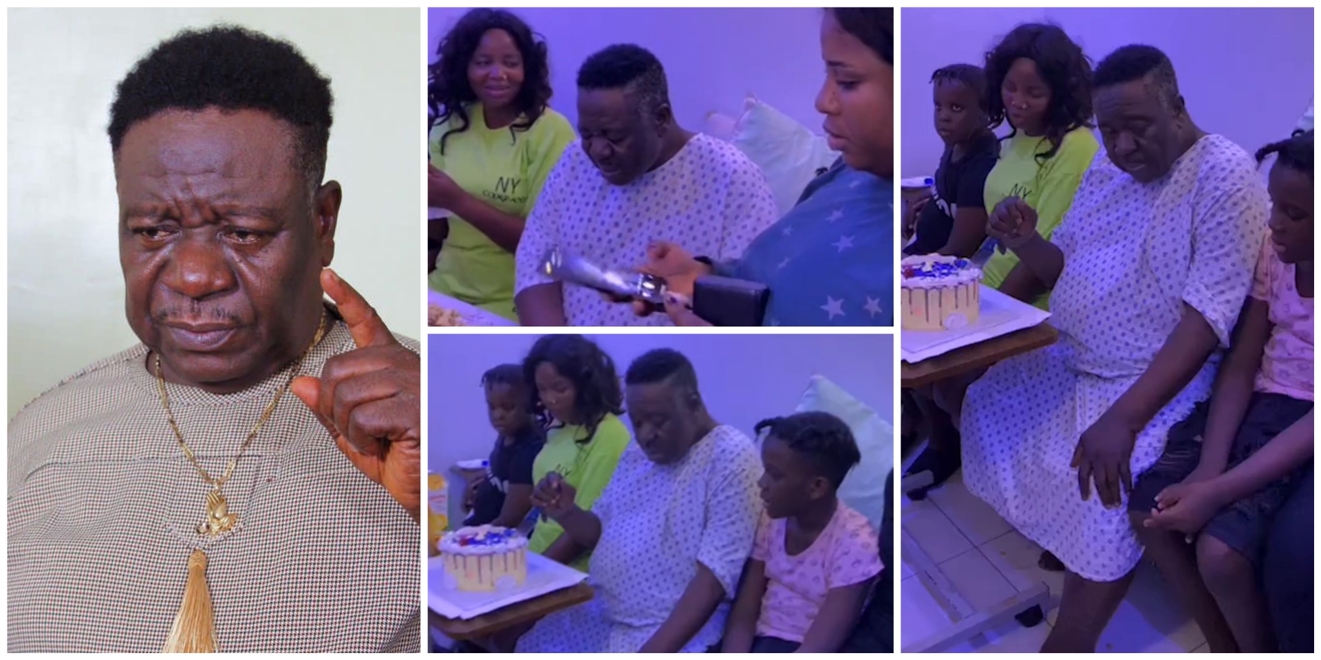 “He’s in pain”- Fans express concern as Mr Ibu celebrates birthday with family and friends in hospital -VIDEO