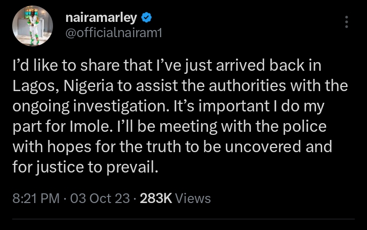 Naira Marley announces arrival in Nigeria; police confirm singer is in their custody