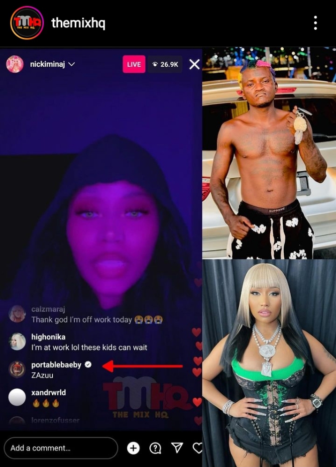 Reactions trail moment Portable joined Nicki Minaj's recent Instagram live, dropped comment