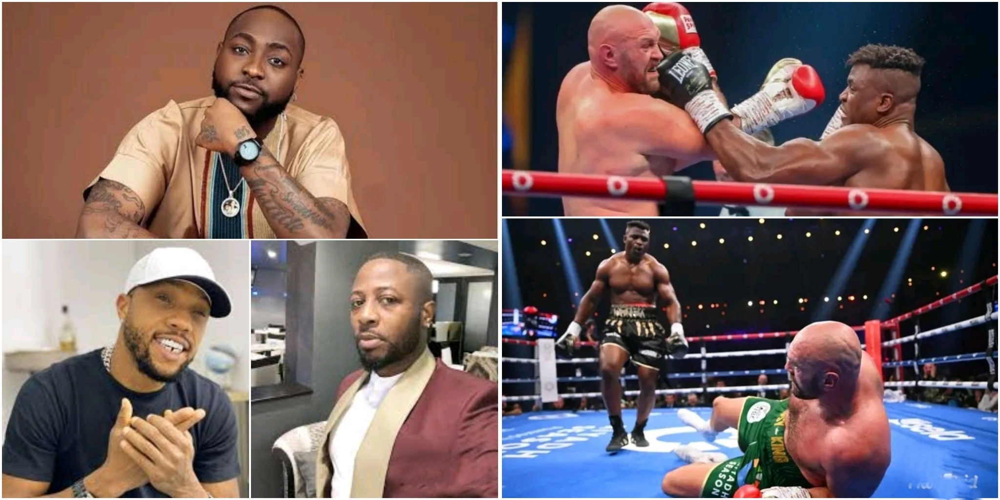 Charles Okocha, Davido, others react as Tyson Fury defeats Francis Ngannou in viral fight