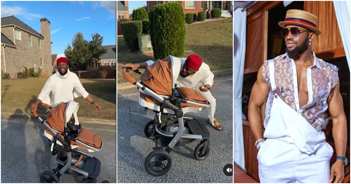 Stan Nze takes walk with newborn son, video melts hearts