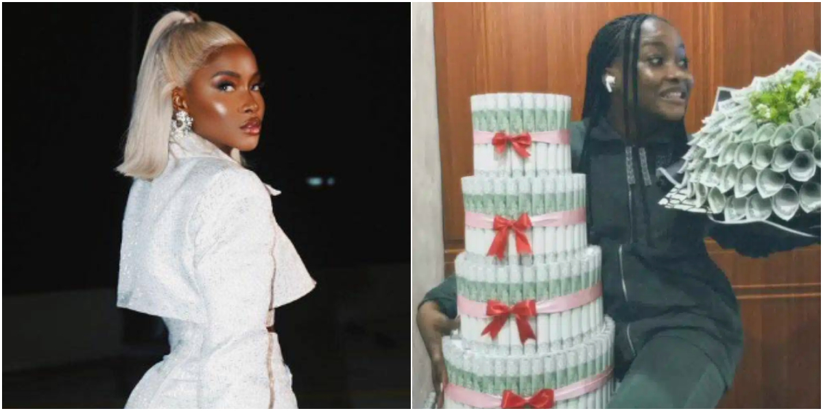 “If e easy to be winner, try am” – Ilebaye causes buzz as she flaunts money cake and bouquet