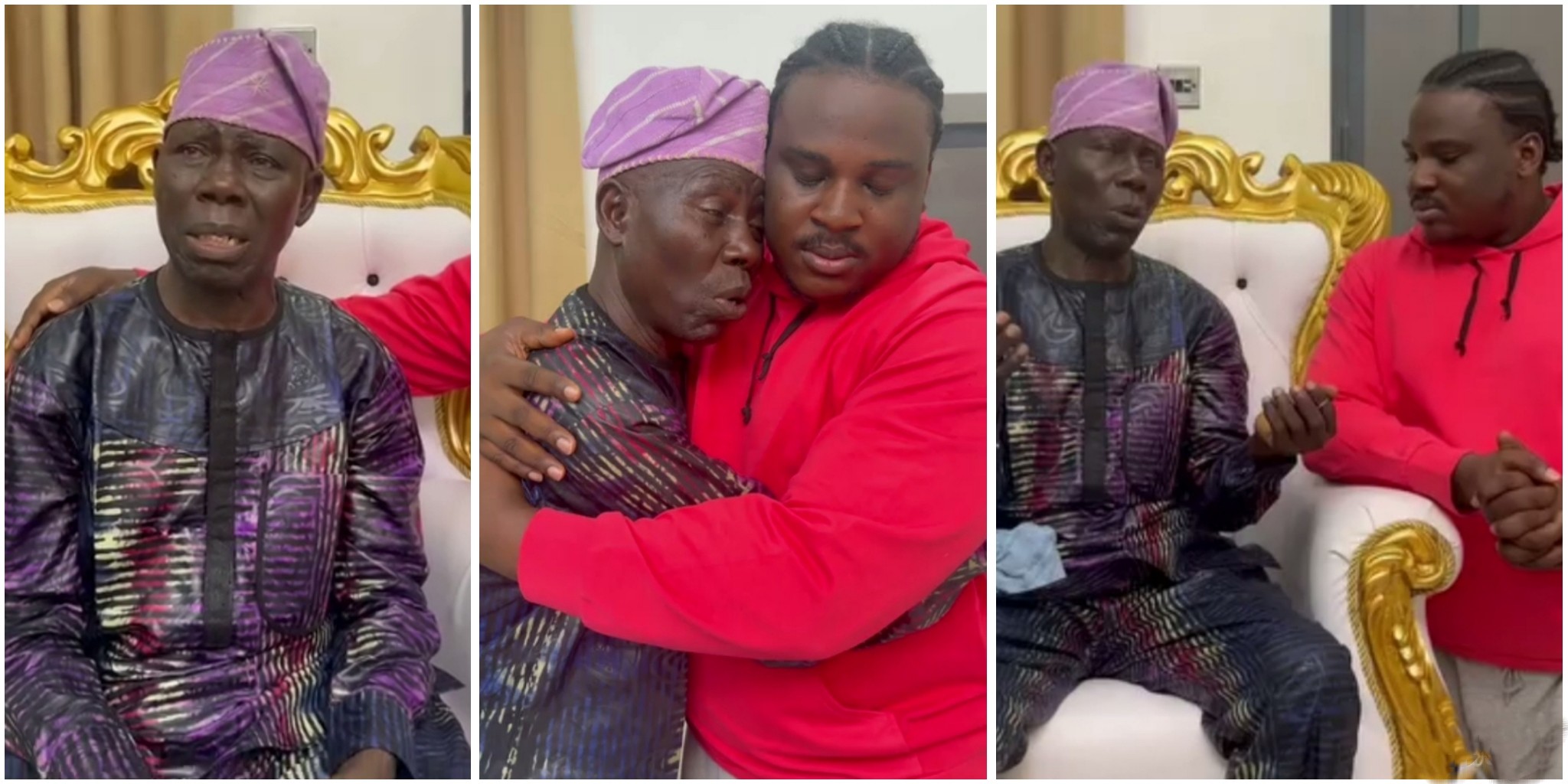 80-yr-old Veteran actor Baba Amoye moved to tears as Isbae U surprises him with cash, food items