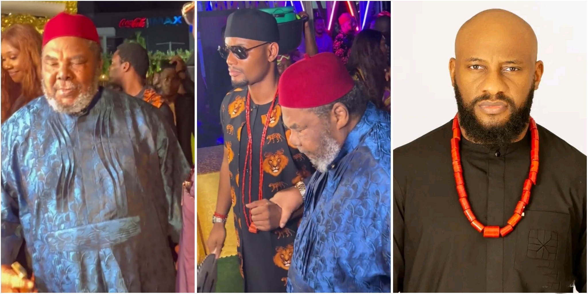 Something wey Yul suppose do – Fans react to viral video of Alex Ekubo assisting Pete Edochie at an event