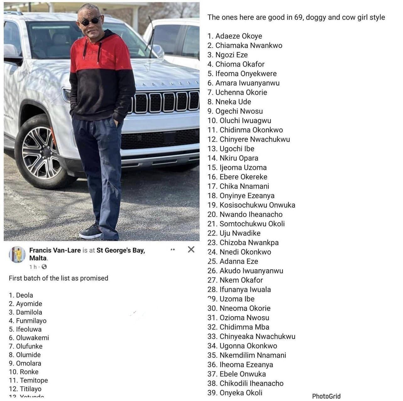 70-year-old businessman, Francis celebrates birthday by releasing names of over 200 women he has slept with