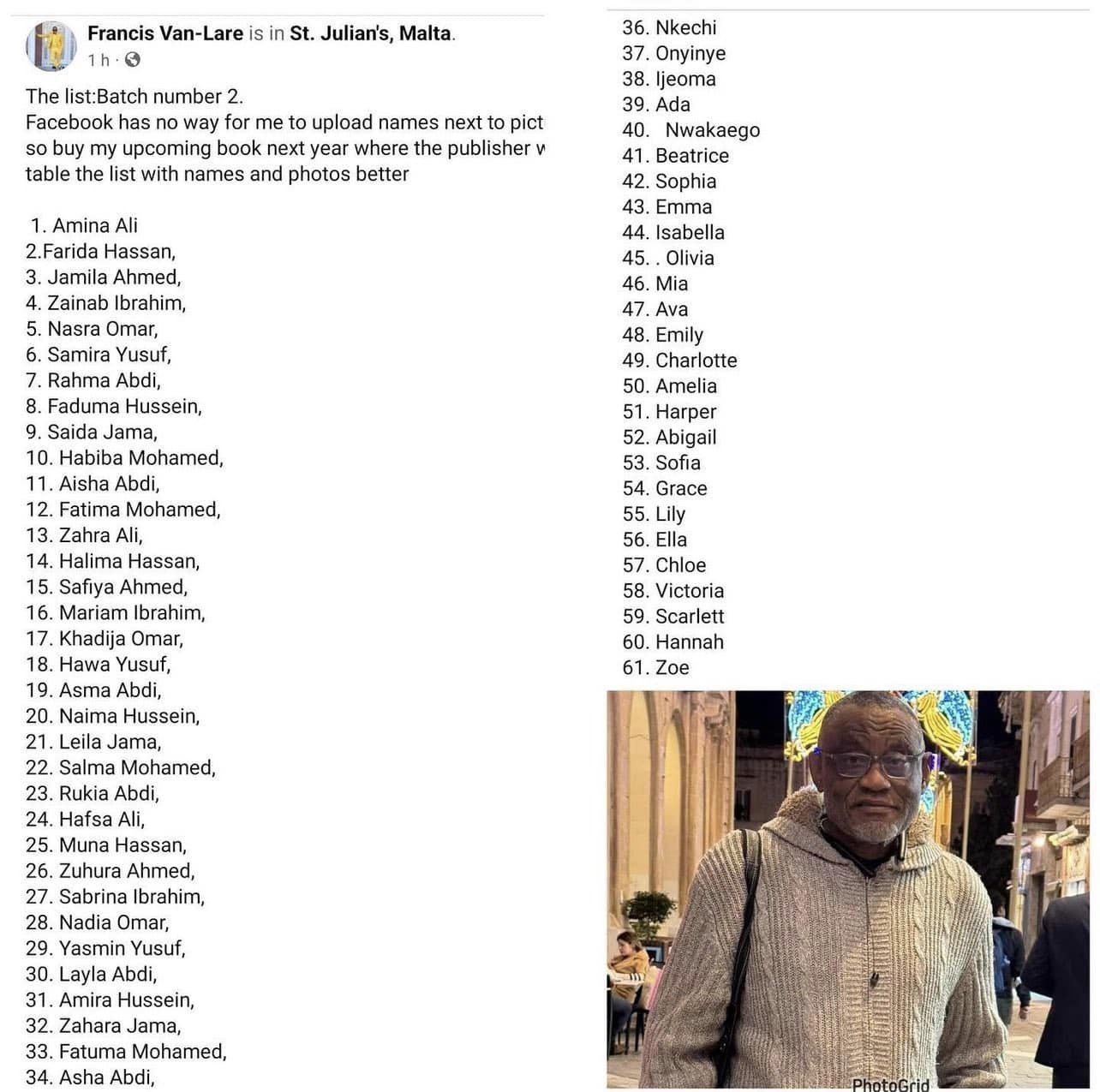 70-year-old businessman, Francis celebrates birthday by releasing names of over 200 women he has slept with