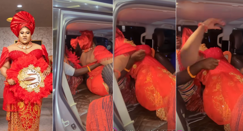 Netizens make jest of Nkechi Blessing in corset outfit as video of actress bundled into a car goes viral