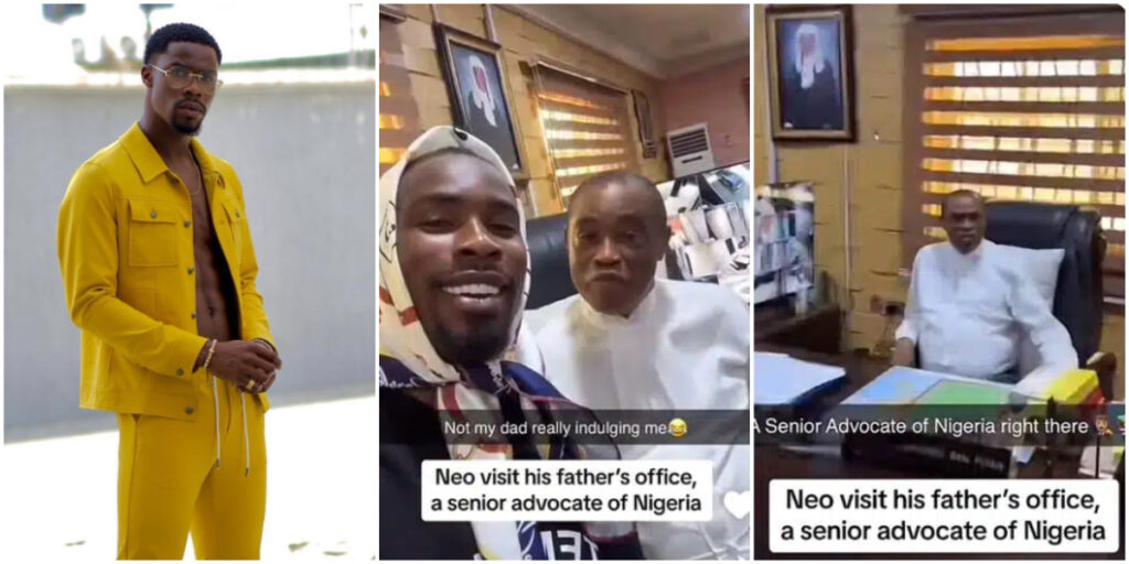 Neo Akpofure's surprise visit to his father, a SAN, leaves fans in shock