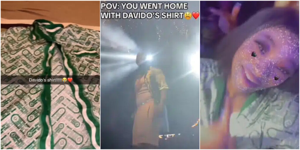 Nigerian lady over the moon as she catches Davido's shirt at concert