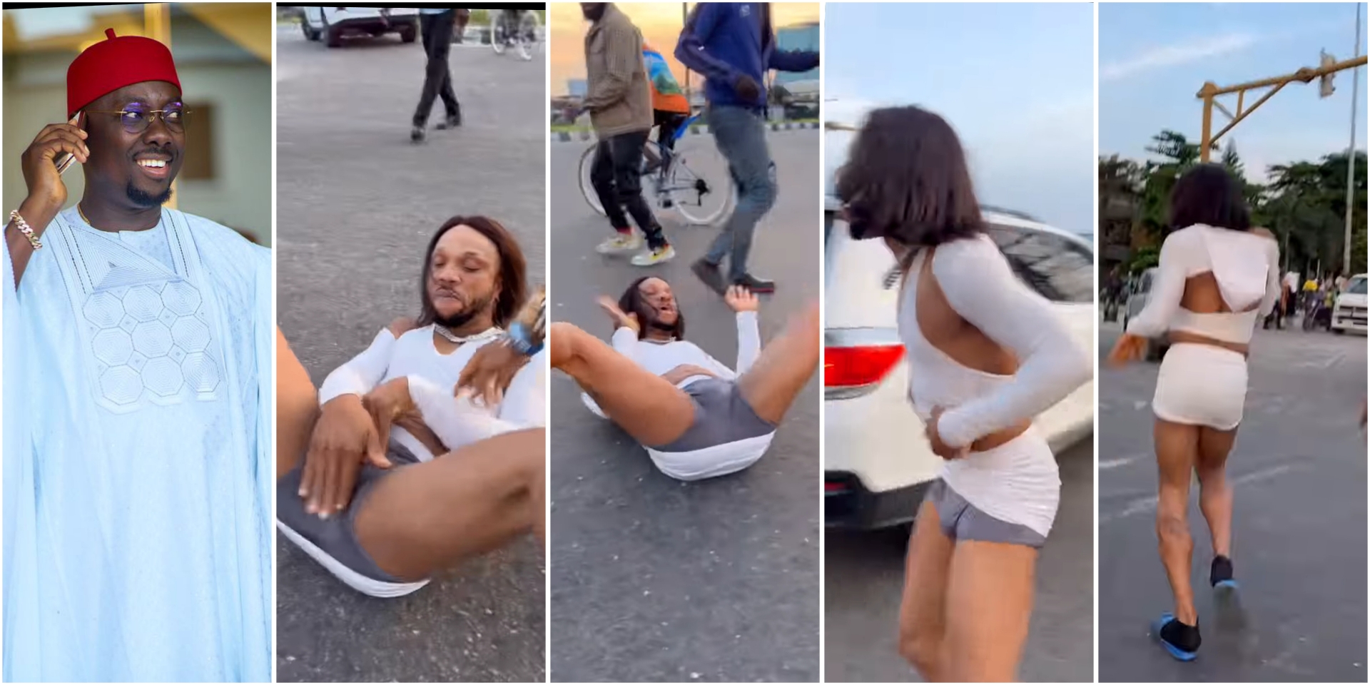 Obi Cubana, others, react as Charles Okocha rocks skimpy feminine dress, causes traffic on busy road -VIDEO