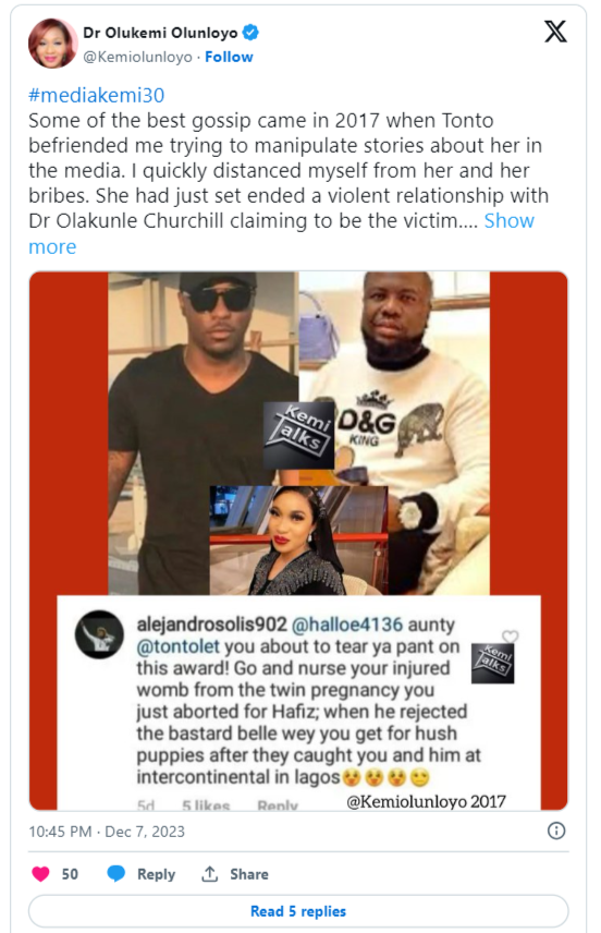 “Tonto Dikeh damaged her womb after having abortion for Hushpuppi” – Kemi Olunloyo