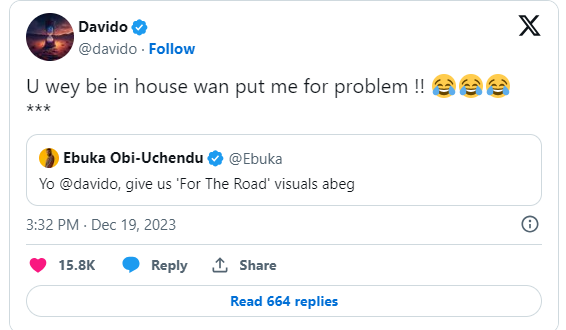 Davido reacts as Ebuka makes request from him