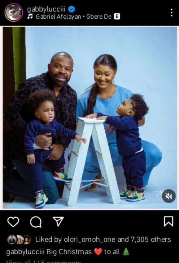 Gabriel Afolayan sets tongues wagging with adorable family Christmas photo