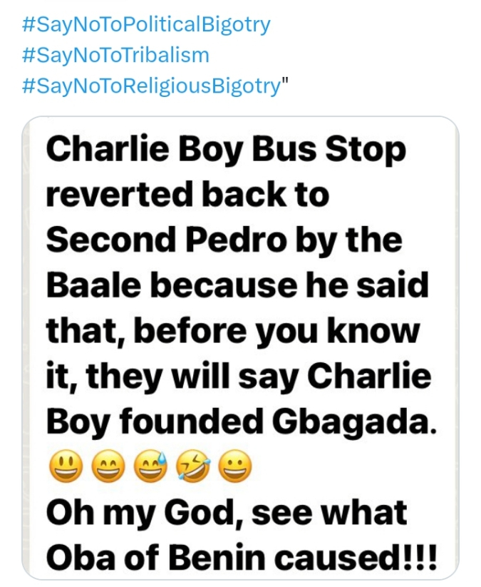 Charly Boy fumes as Baale of Gbagada yanks his name from popular bus-top in Lagos