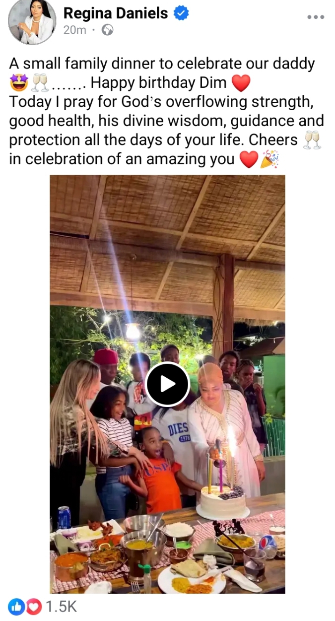 Regina Daniels and co-wife Laila Charani celebrate hubby Ned Nwoko's 63rd birthday together with kids