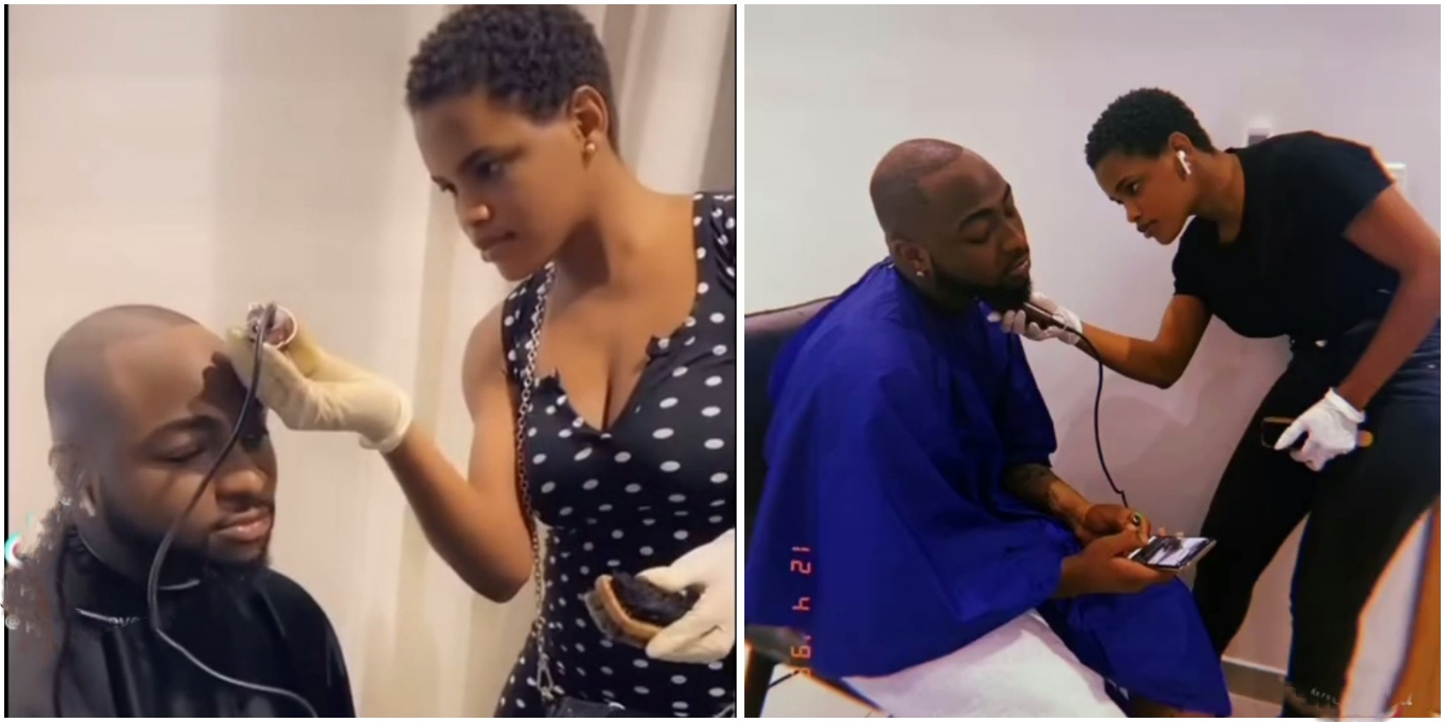 “OBO too like woman” – Reactions trail viral video of Davido and his female barber