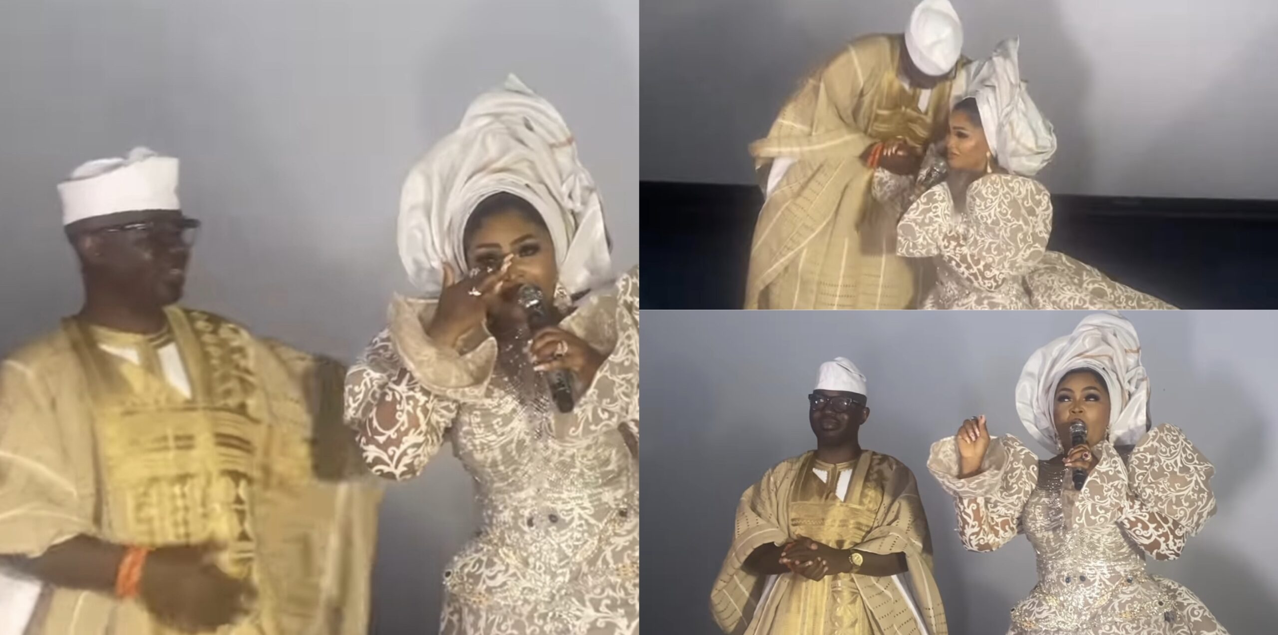 A teary Mercy Aigbe goes on her knees to thank her husband for support, netizens drag her to shreds [VIDEO]