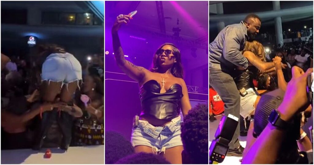 tiwa savage fan grabs leg concert warri again