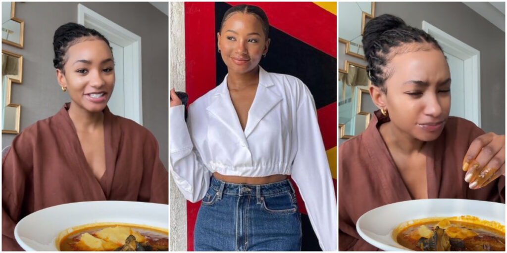 Video shows Temi Otedola enjoying Ghanaian fufu and palm nut soup