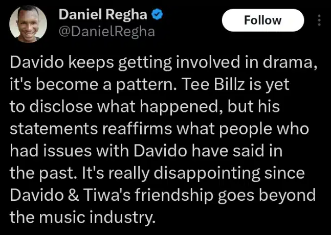  Daniel Regha weighs in on Davido and Tiwa Savage’s feud