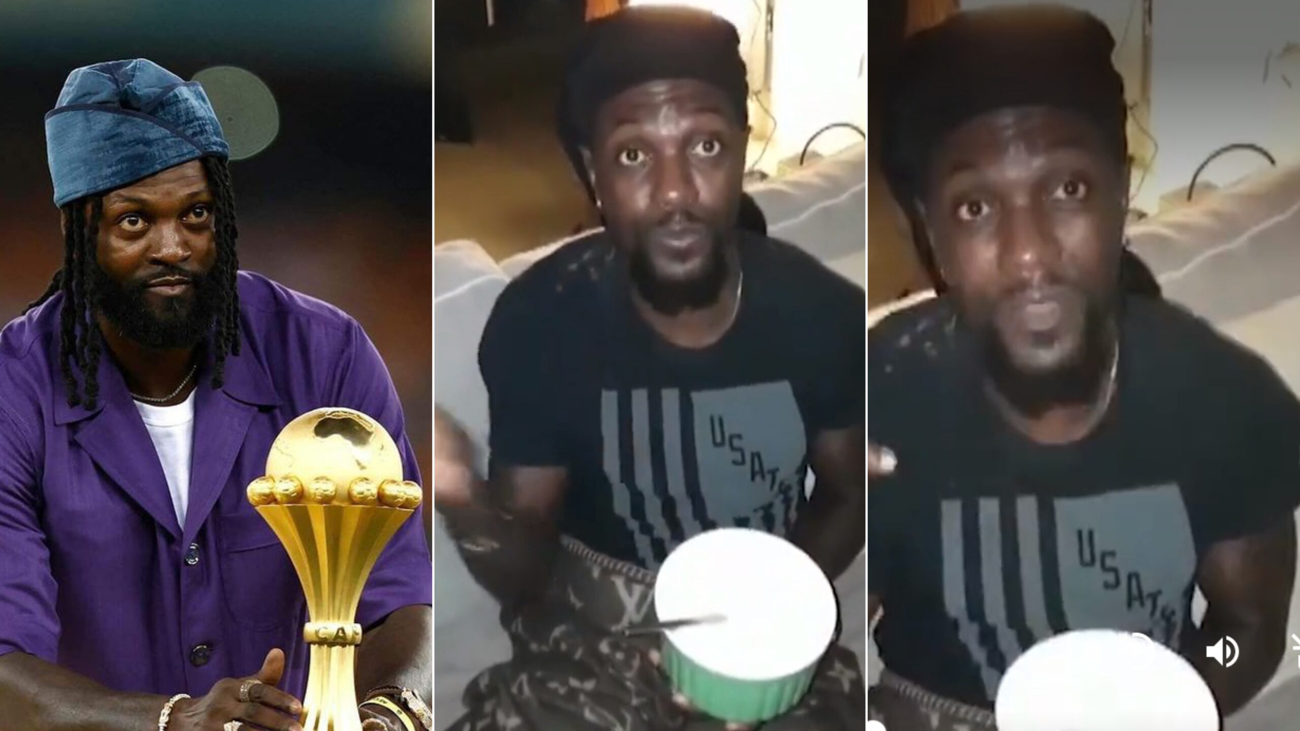 Emmanuel Adebayor drinking Garri.