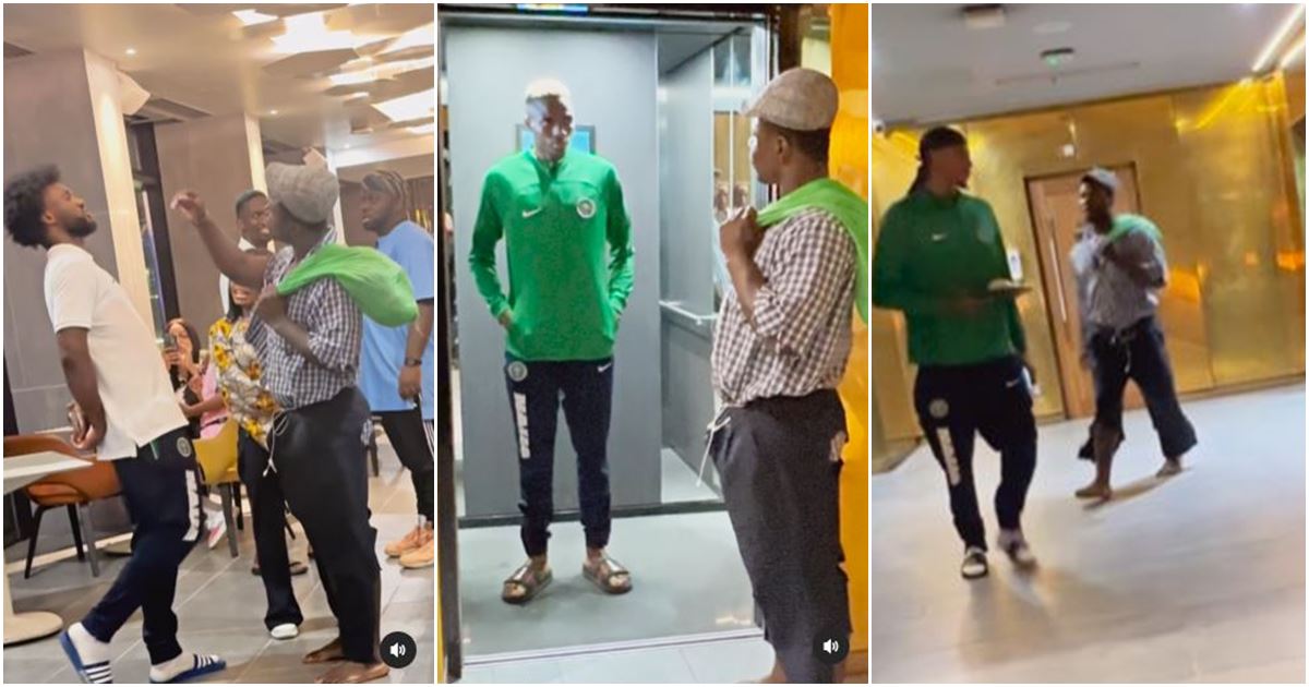 Man dresses tattered, pranks Super Eagles stars, Osimhen’s reactions gets people talking -VIDEO