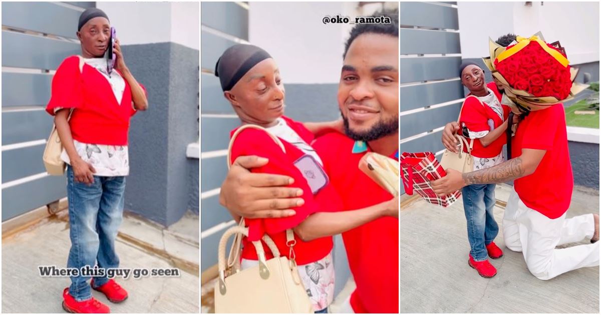 Reactions trail moment Aunty Ramota receives Valentine gift from man in funny video