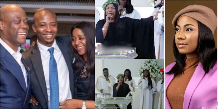 Mercy Chinwo performs soul-stirring worship songs at funeral service of Herbert Wigwe, wife, and son (VIDEO)